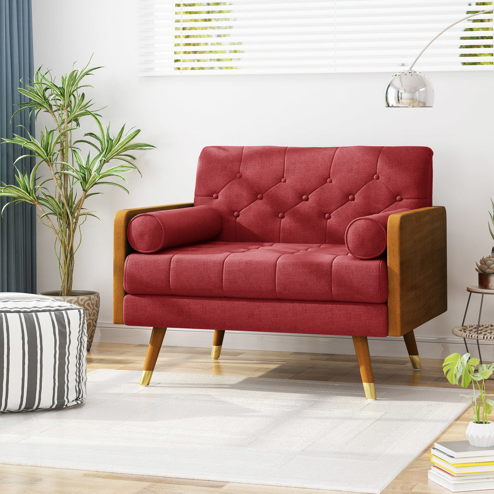 GDF Studio Greta Mid Century Modern Fabric Club Chair, Red/Dark Walnut
