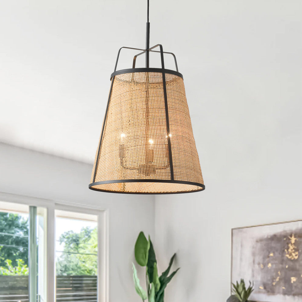 Farmhouse 3-Light Hand Woven Bamboo Kitchen Island Pendant Light Fixture