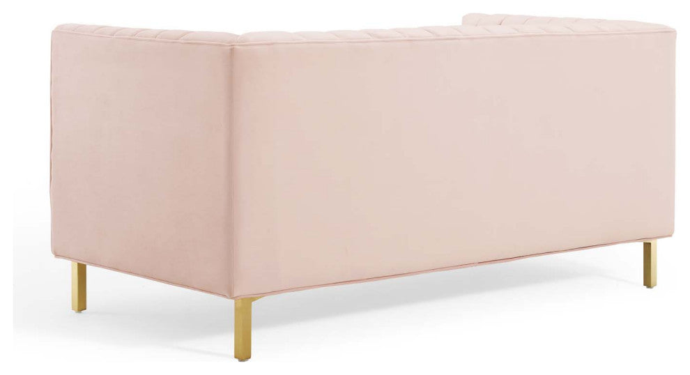 Tufted Loveseat Sofa, Velvet, Pink, Modern, Living Lounge Hotel Hospitality
