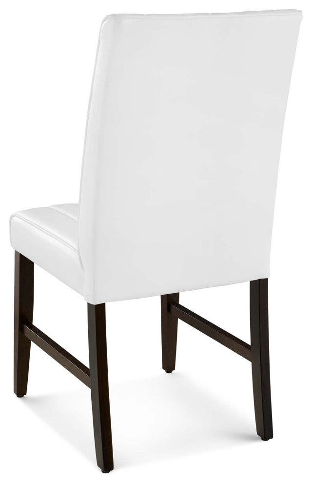 Tufted Side Dining Chair, Set of 2, Faux Leather, Wood, White, Modern, Bistro