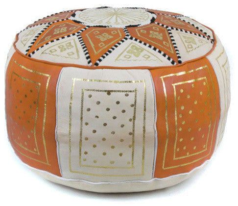 Golden Fez Stuffed Pouf, Orange, Round Shape