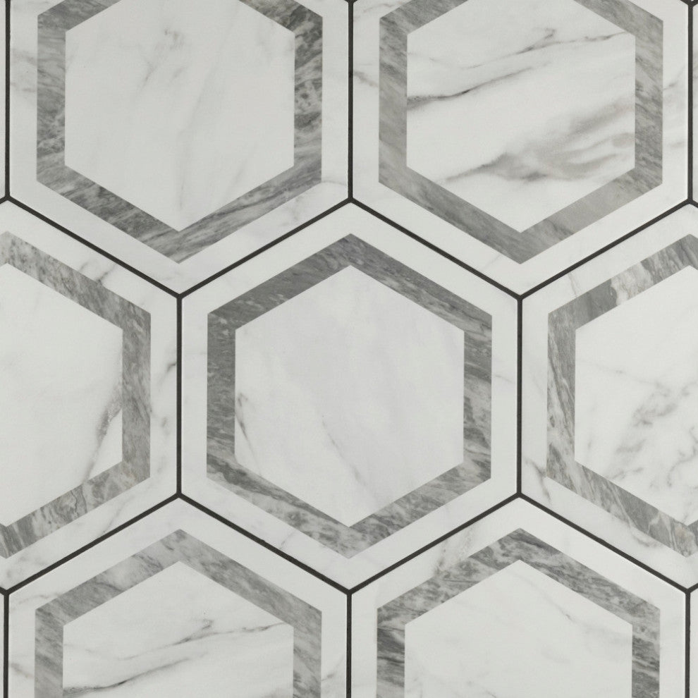 Marbilia Hex Venato Grey Geo with Biotech Porcelain Floor and Wall Tile