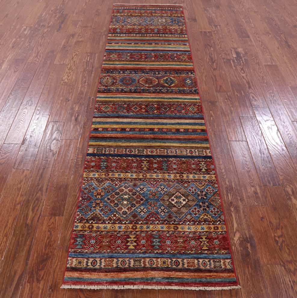 2' 8" X 10' 3" Runner Khorjin Super Kazak Handmade Rug Q10998