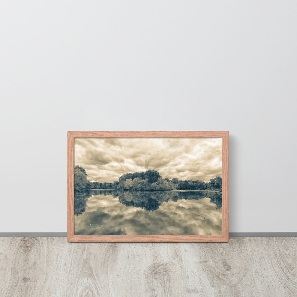 Autumn Reflections Rural Landscape Sepia Framed Photo Paper Wall Art Prints, Red Oak, 12" X 18"
