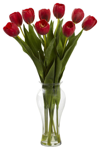 24" Tulips With Vase, Red