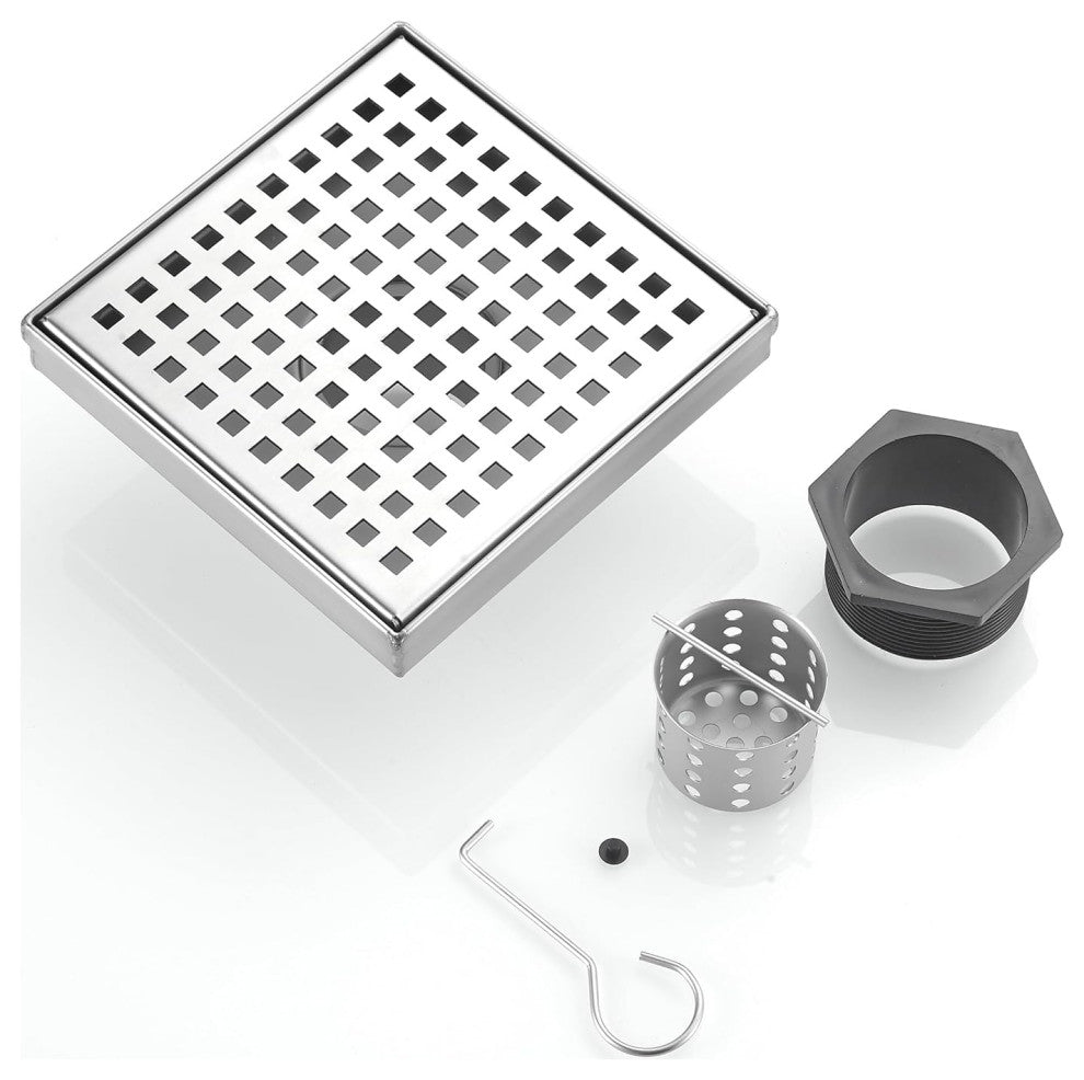 6 Inch 304 Stainless Steel Square Linear Shower Floor Drain in Brushed Nickel