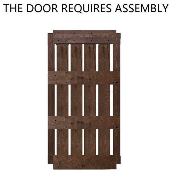 TMS Pine Wood Interior Sliding Barn Door, Brown, 30"x84", With Clavos