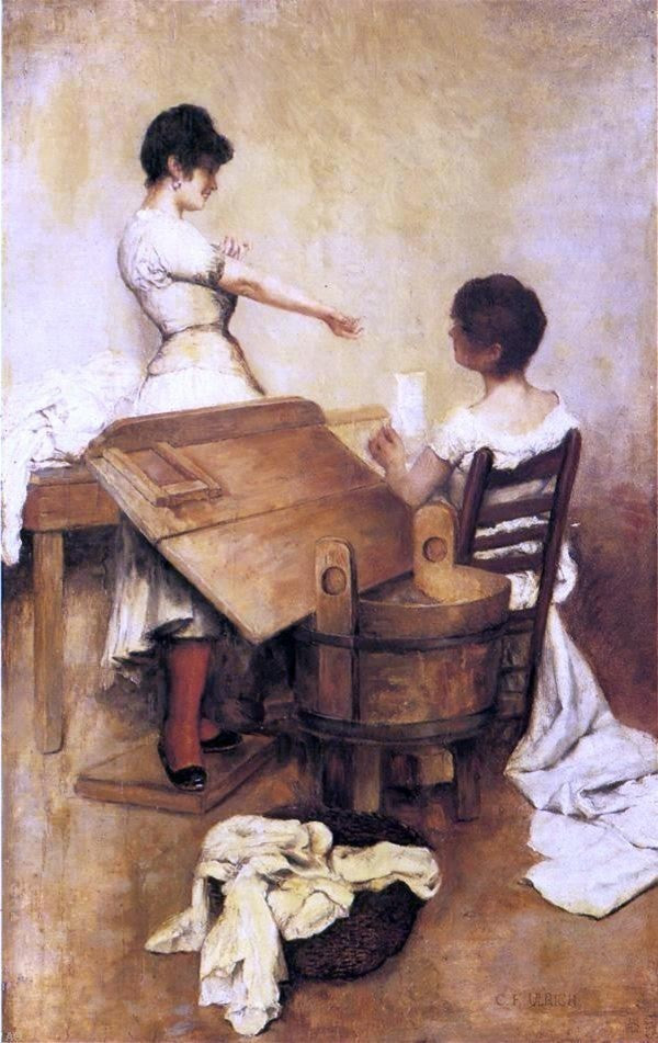 Charles Frederic Ulrich Washerwomen, 18"x27" Gallery Wrapped Canvas Print