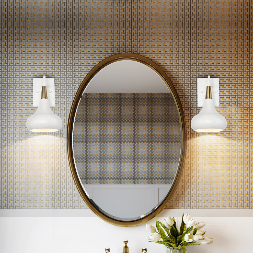 Phoenix 1-Light Wall Sconce, Matte White With Vintage Brass