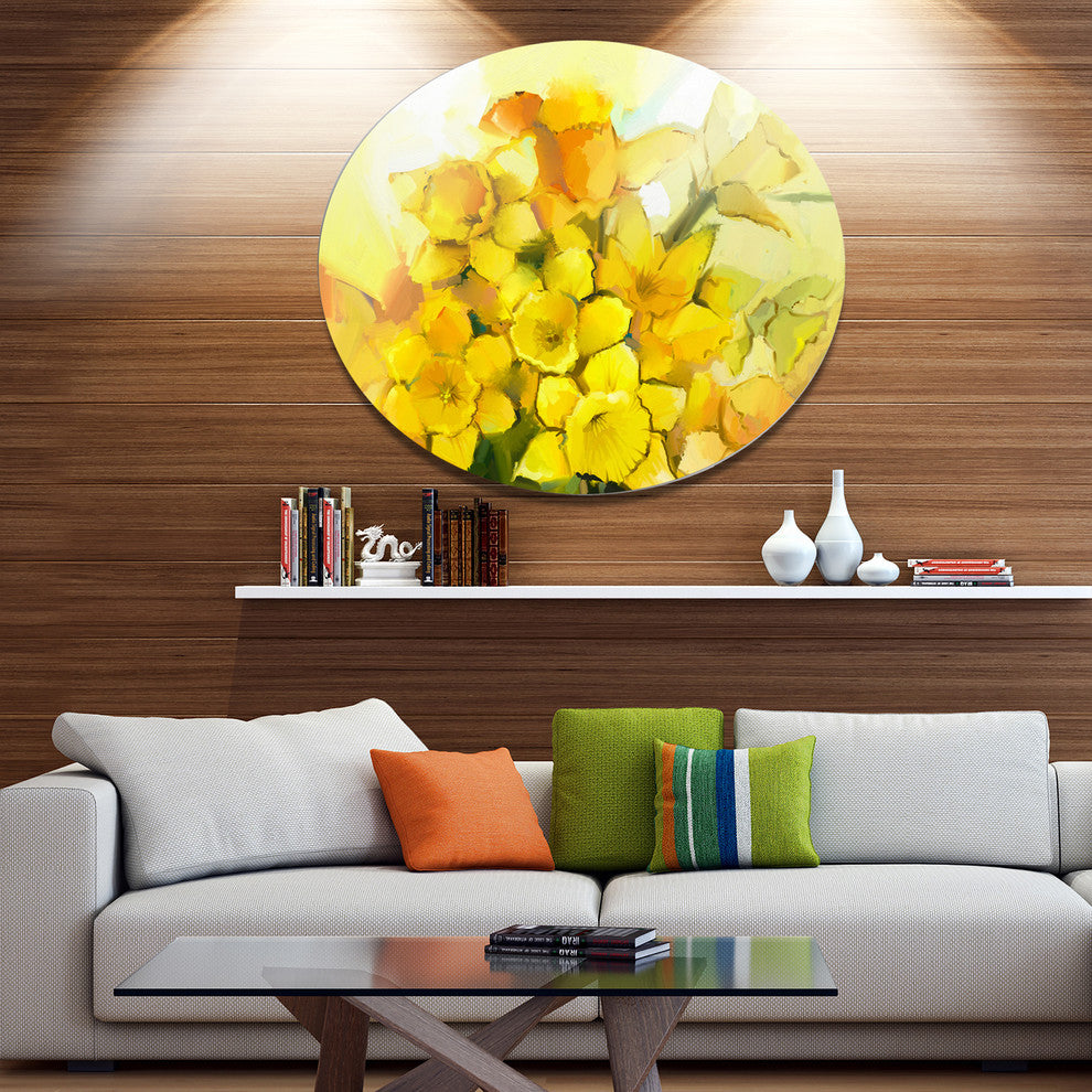 Bouquet Of Yellow Narcissus Flowers, Floral Disc Metal Wall Art, 23"