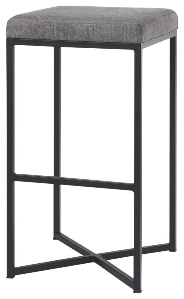 Frodo Gray Fabric Seat with Black Iron Frame Bar Stool