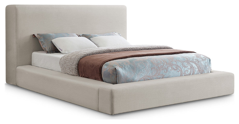 Devin Linen Textured Fabric Upholseterd Bed, Beige, King