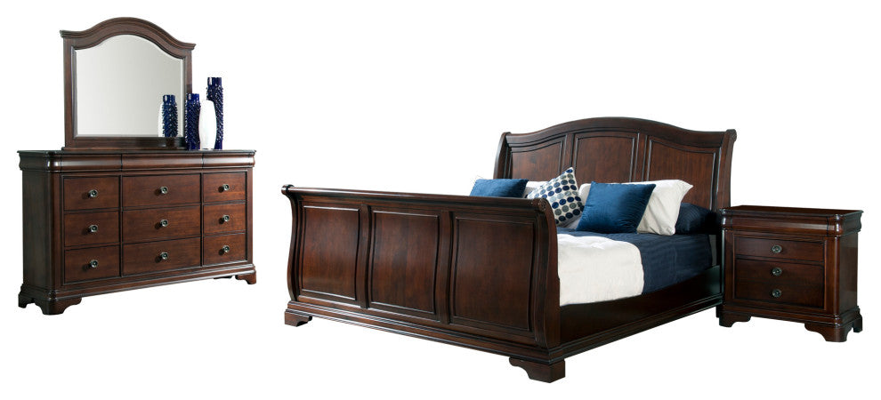 Conley 4 Piece Sleigh Bed Set, Cherry, Queen