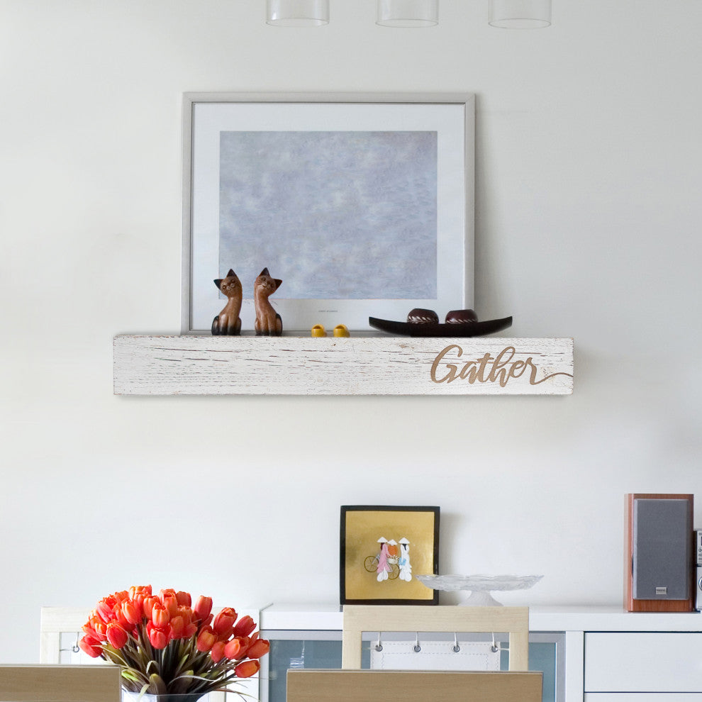 Floating Wall Shelf with "Gather" Text Engraving
