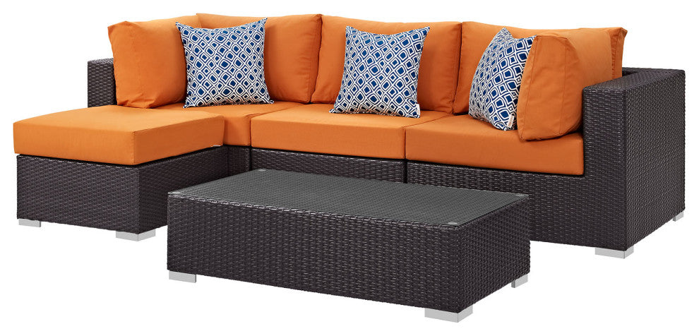 Espresso Orange Convene 5-Piece Outdoor Patio Sectional Set