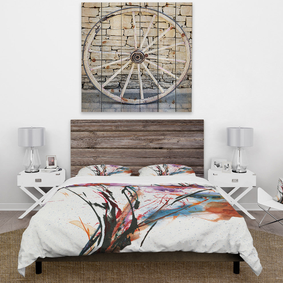 Abstract Purple and Blue Flowers Duvet Cover Set, King