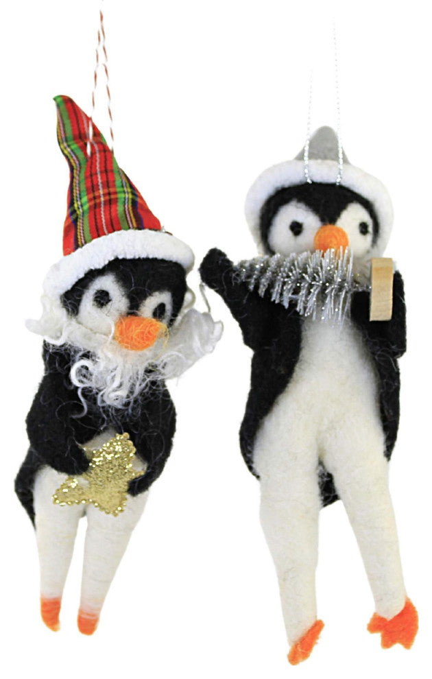 A Penguin Party - 2 Penguins 6.25 Inch, Felt - Birds Christmas Set Wo2850 Hat