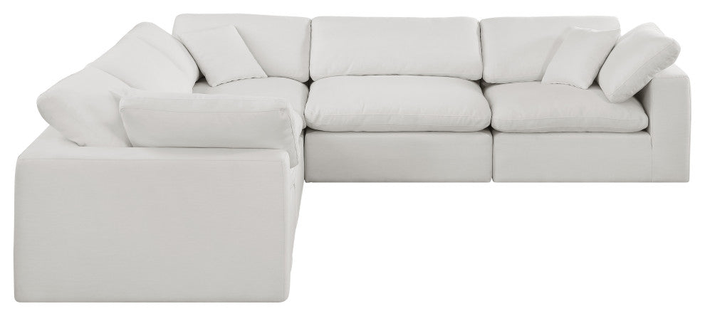 Comfy Upholstered L-Shaped Modular Sectional, Cream, 5-Piece: 2 Armless Chair, 3 Corner Chair, Linen Textured Fabric