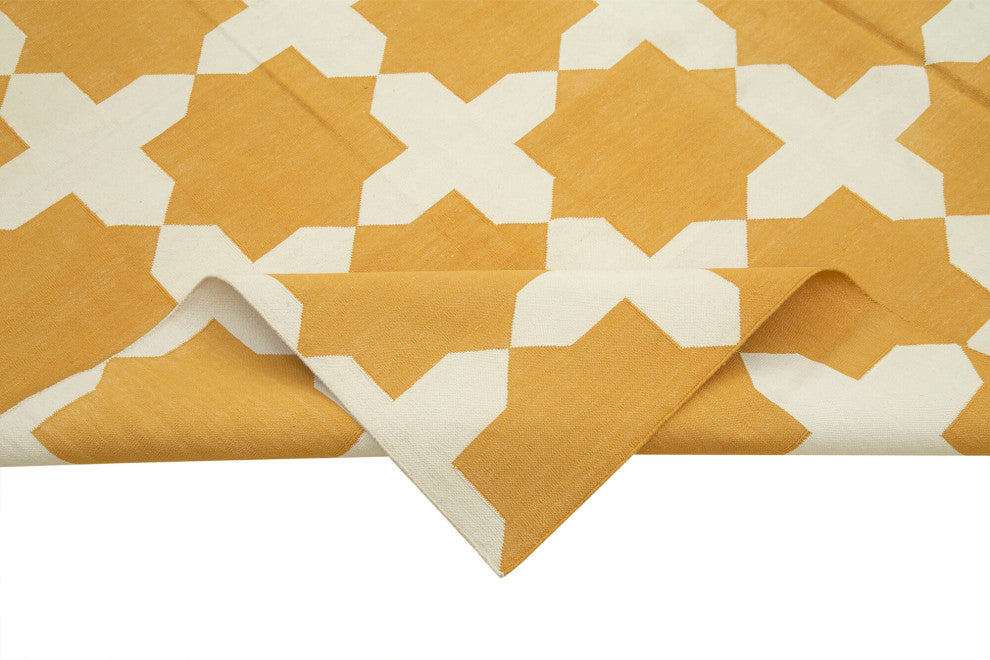 Rug N Carpet - Handmade Wool 7' 10'' x 9' 11'' Geometric Dhurrie Kilim Rug