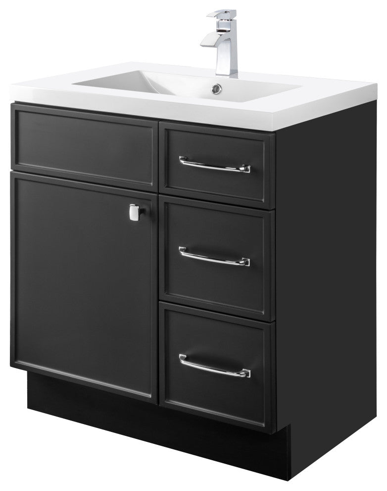 Manhattan Vanity, 1-Door 3-Drawer, Black, 30", Single Bowl