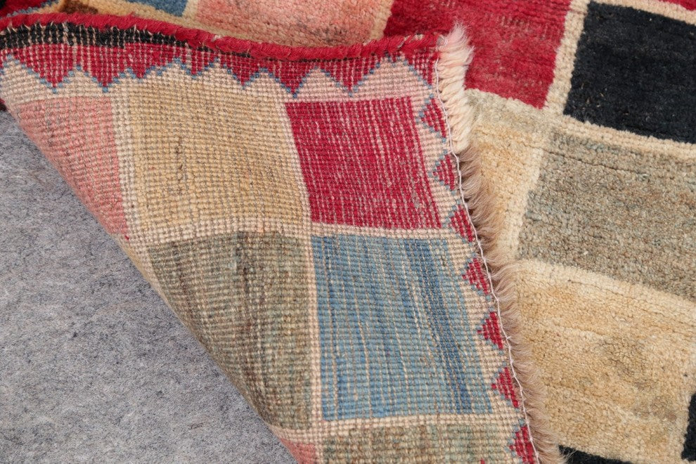 Consigned, Plaid Persian Design Hand-Knotted Vintage Oriental Rug, 4'7"X3'2"