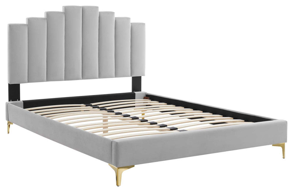 Elise King Performance Velvet Platform Bed MOD-6881-LGR