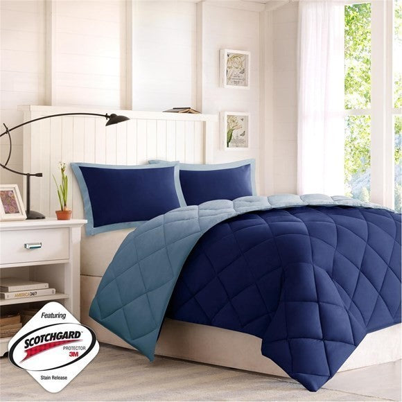 Madison Park Microfiber Solid Comforter Mini Set, Navy, Full/Queen