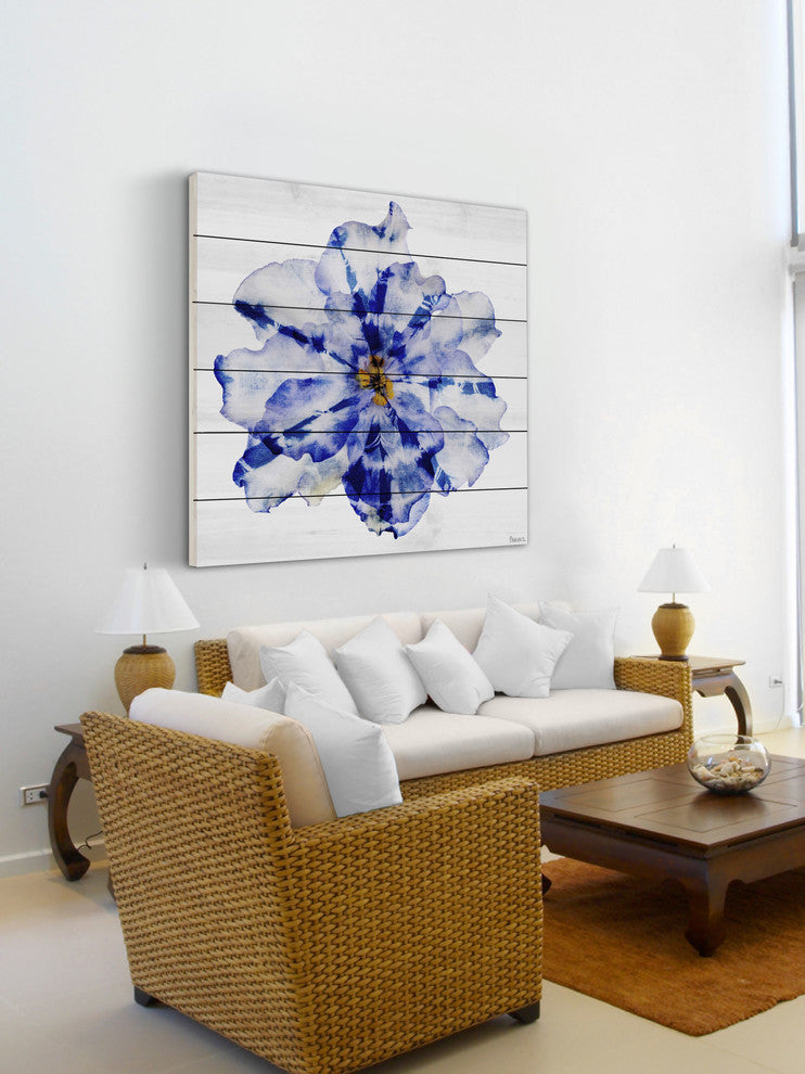 "Blue and White Flower" UV Ink Print on White Wood, 40"x40"