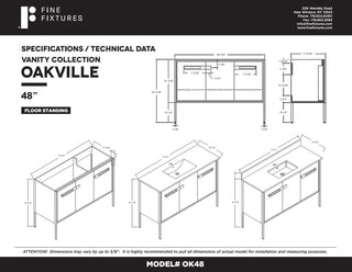 Oakville Bath Vanity, Ceramic Sink, Black Coal Oak, 48 Inch, Chrome Hardware