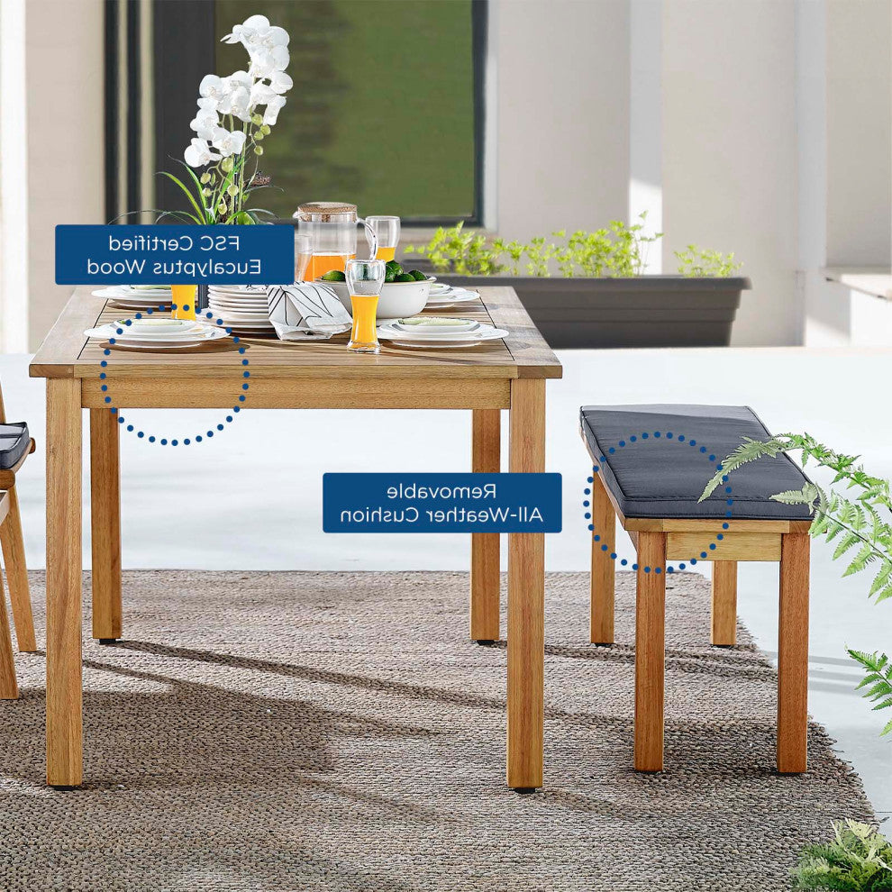 Side Dining Chair and Table Set, Wood, Brown Natural Gray, Modern, Outdoor