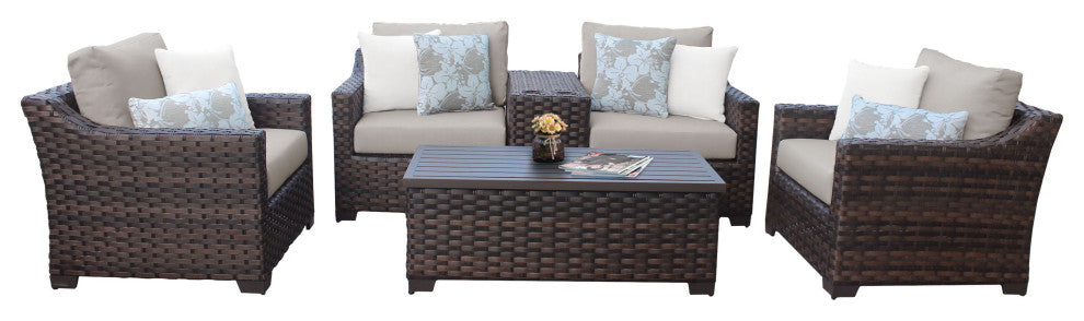 kathy ireland River Brook 6 Piece Wicker Patio Furniture Set, Almond