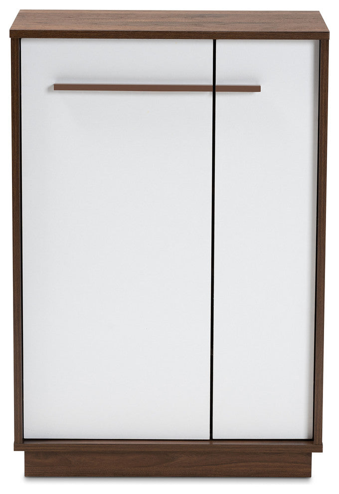 Kaila Two-Tone White and Walnut 5-Shelf Wood Entryway Shoe Cabinet