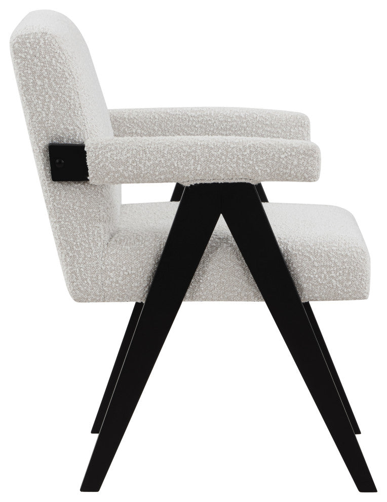 Woodloch Boucle Fabric Upholstered Accent Chair, Cream, Black Finish