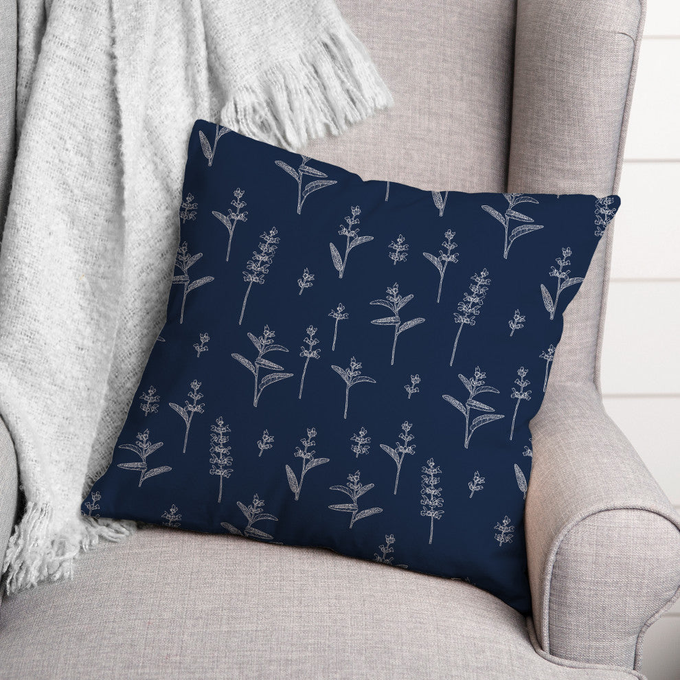 Navy Botanical Doodle Pattern 18x18 Spun Poly Pillow