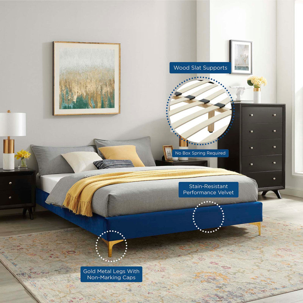 Sutton Full Performance Velvet Bed Frame-Navy