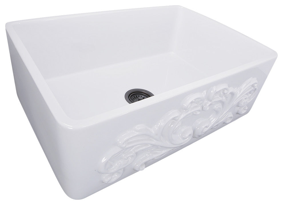 Nantucket Sinks 30-Inch Farmhouse Fireclay Sink with Filigree Apron