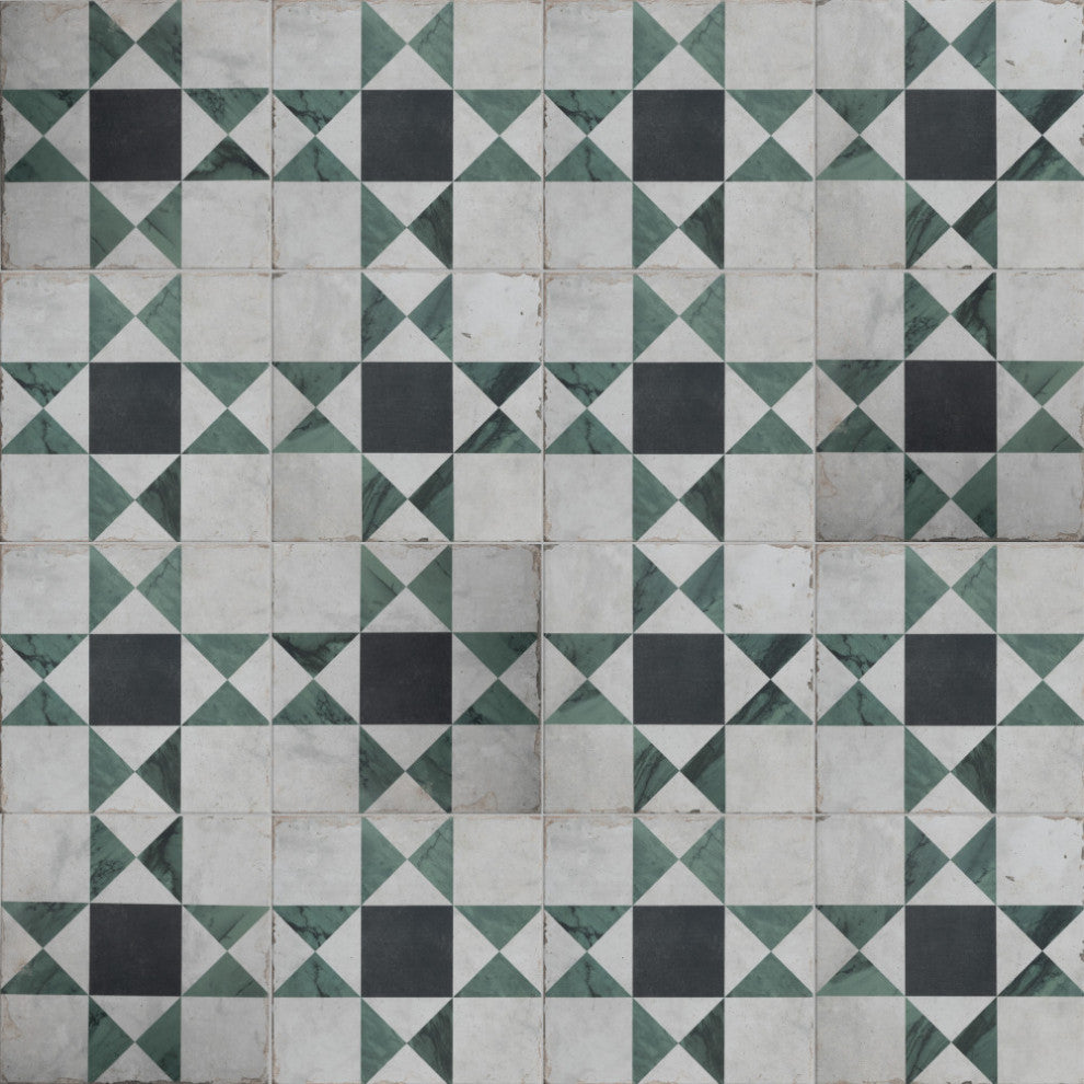 Renaissance Deco Emerald Cross Porcelain Floor and Wall Tile