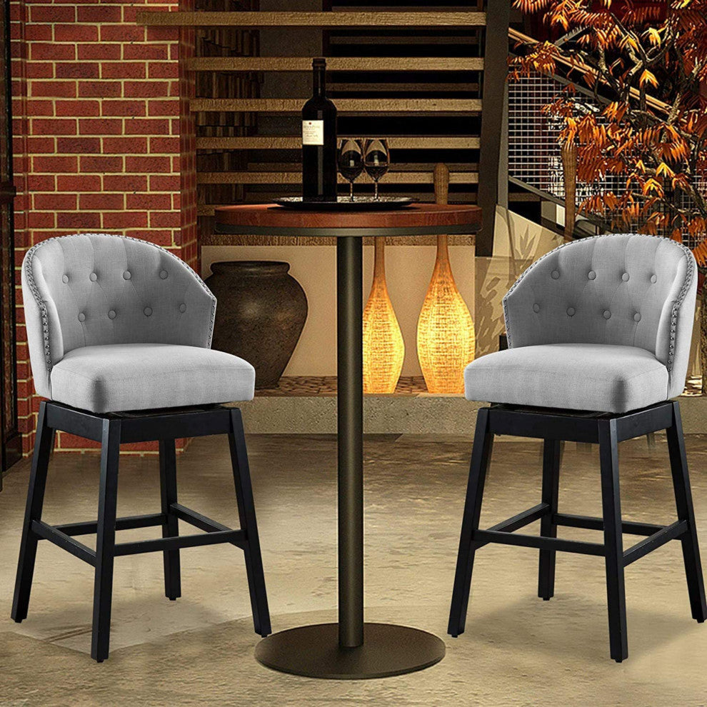Button Tufted Arm Dining Room Accent Chairs, Set of 2, Gray