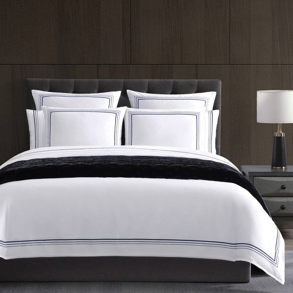 Embroidered Border Duvet Cover Set, 3 Piece, Navy, Twin