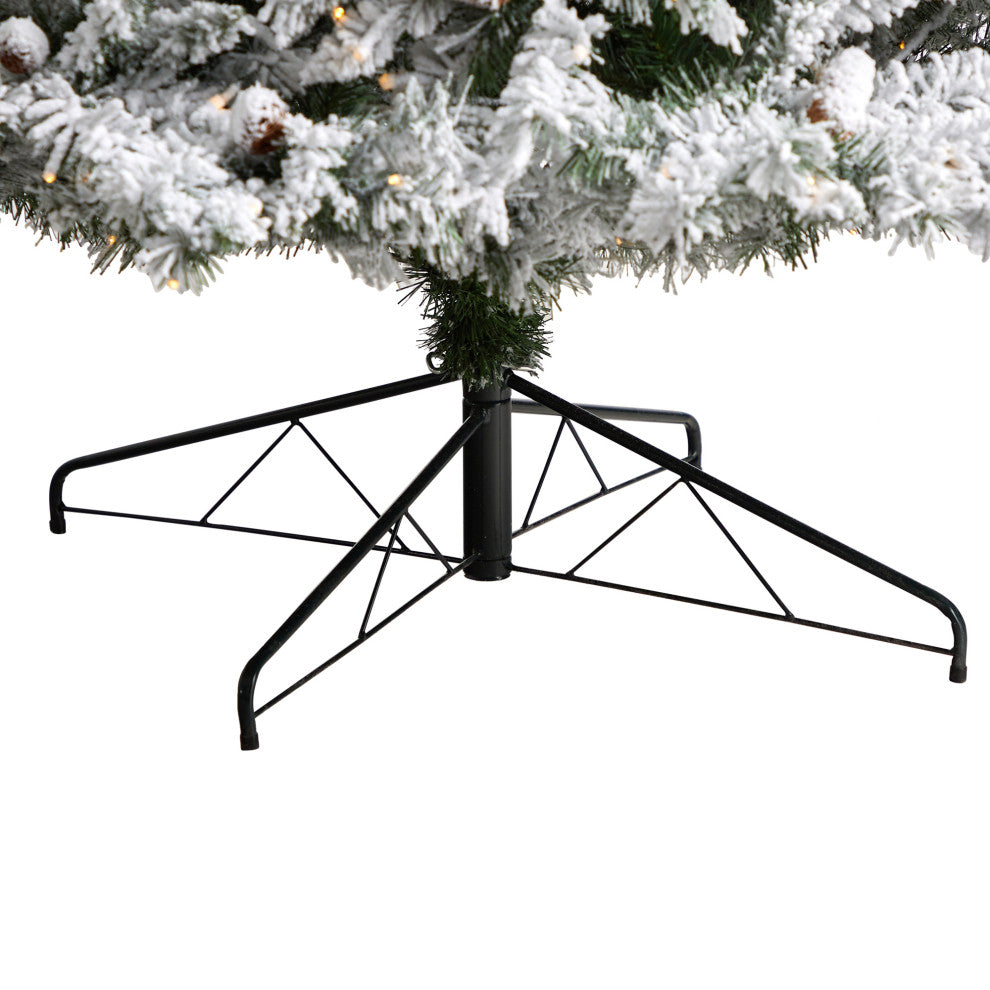 10' Flocked White River Mountain Pine Artificial Christmas Tree With Pinecones