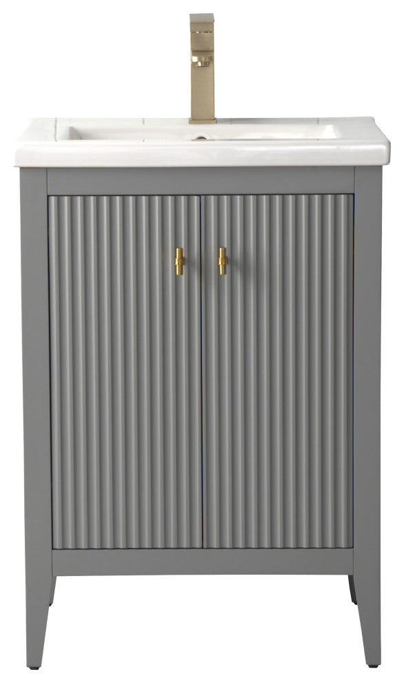 Vanity Art Freestanding Vanity, Cashmere Gray, 24", Single Sink, Golden Brushed