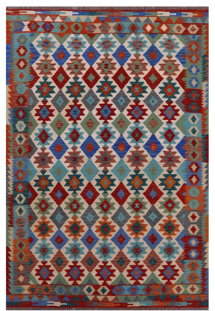 6' 7" X 9' 9" Flat Weave Kilim Reversible Wool On Wool Rug - Q12548