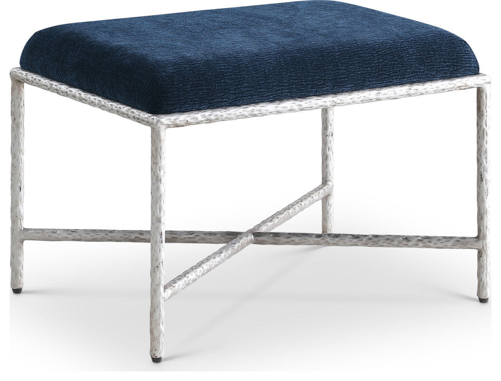 Valley Upholstered Bench, Navy, 25" W x 18" D, Silver, Chenille Fabric