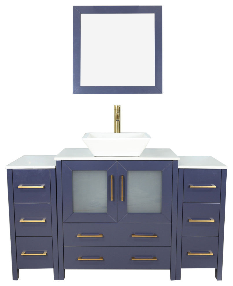 Vanity Art Vanity Set With Vessel Sink, Blue, 54", Standard Mirror