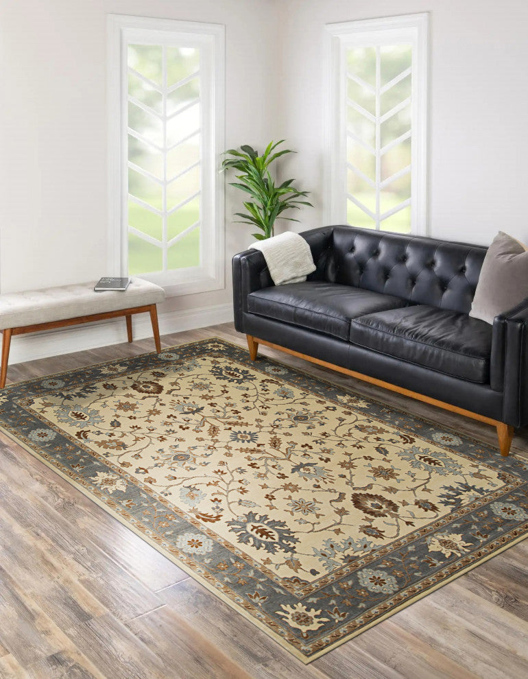 Hand Crafted Wool Ivory Traditional Oriental Oushak Rug, 7'10x9'10