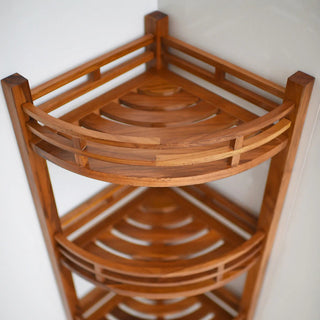 Dussi Teak Wood Freestanding 3 Tier Corner Bathroom Storage Shelf