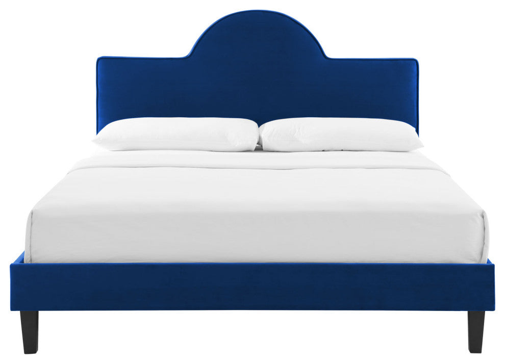 Platform Bed Frame, King Size, Blue Navy, Velvet, Modern, Bedroom Guest Suite
