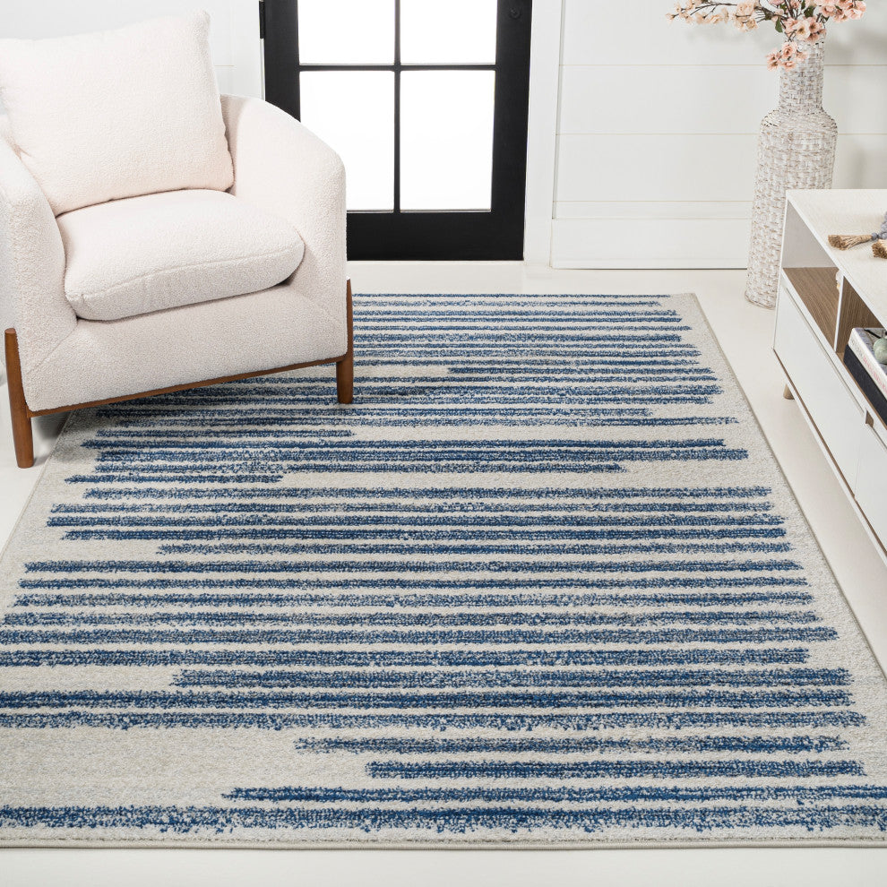 Khalil Modern Berber Stripe Cream/Navy 3 ft. x 5 ft. Area Rug
