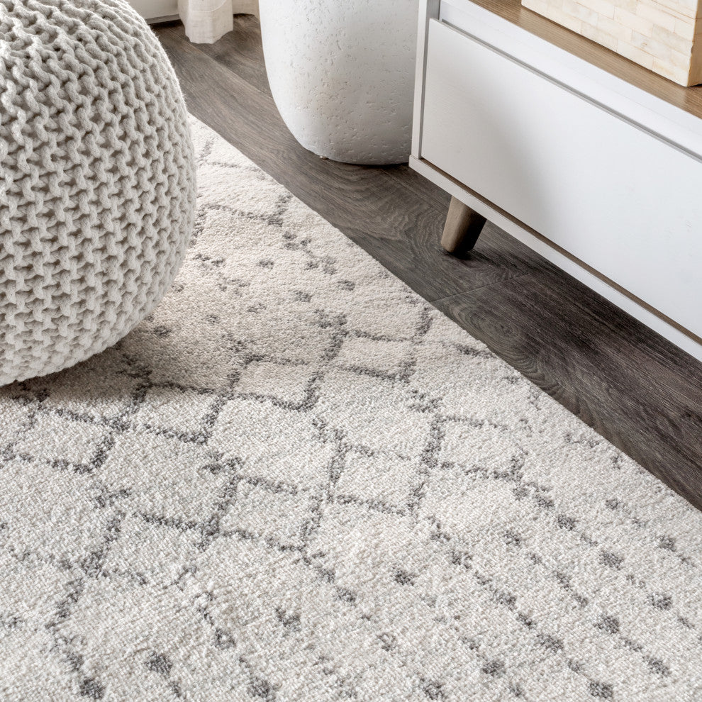Moroccan HYPE Boho Vintage Diamond Runner Rug, Cream/Gray, 4' Square