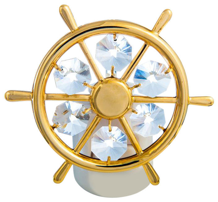 24K Gold Plated Crystal Studded Captains Wheel Night Light With White LED Bulb